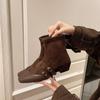 Autumn Winter Korean Style Women Low Heels Patckwork Leather Ankle Boots Fashion Designer Ladies Buckle Decoration Short Boots