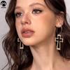 European and American Personalized Cross Earrings Cut Out Long Metal Earrings Niche Style Fancy Non-Piercing Ear Clip Earrings for Women
