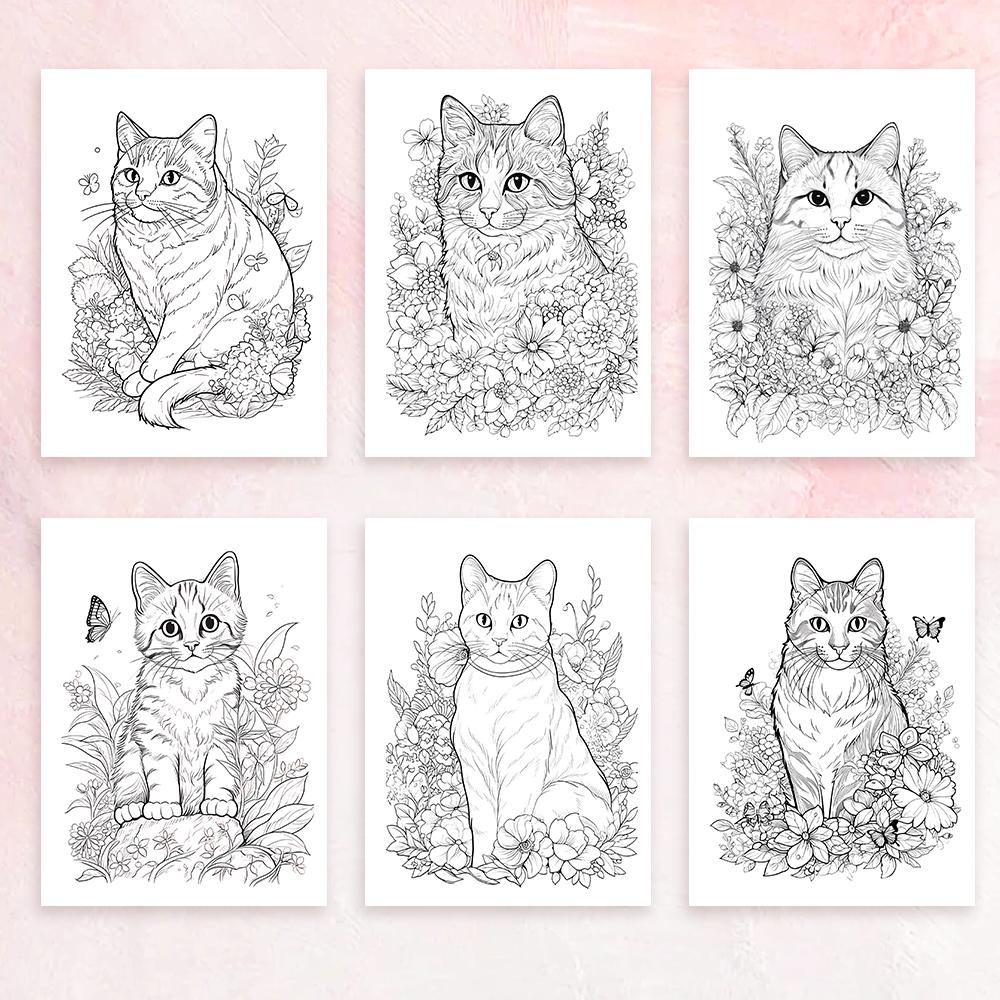 1 szt., Kolorowanka dla kota, Kolorowanka dla nastolatków, 30 różnych wzorów, Gruby papier 100 gsm, Redukcja stresu, Prezent urodzinowy