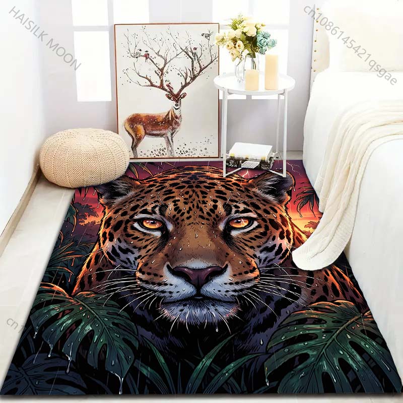 Multiple sizes Jaguar tropical forest Carpet for Living Room Bedroom Sofa Home Decor Rus Non-slip Floor Mat Luxury Gift