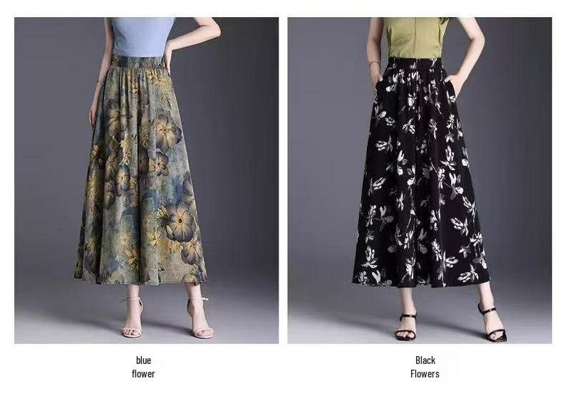Gonna pantalone floreale in stile acquerello per la Primavera/Estate 2026 in tessuto di seta ghiacciata: Pantaloni Casual Svasati
