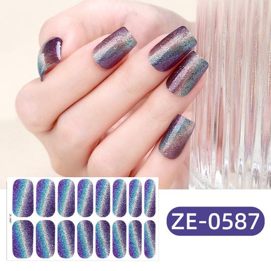 Glitter Nail Polish Strips with File Easy Apply Remove Self Adhesive Women Full Nail Sticker Home Manicure DIY Nail Art Decoration Wrap