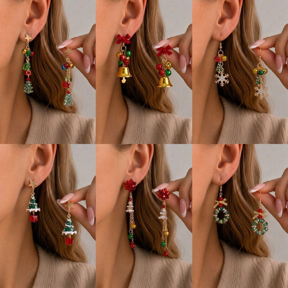 Bell Xmas Drop Dangle Stud Snowflake Christmas Jewelry Trendy Christmas Earrings Christmas