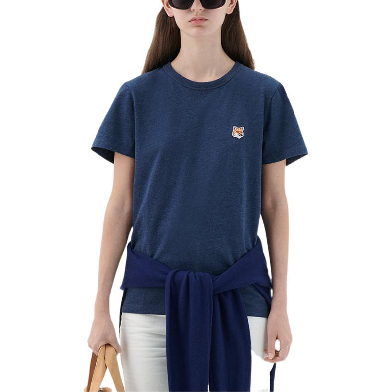 Maison Kitsune SS22 Classic Fox Embroidery Casual Short Sleeve T-Shirt Women Tops Navy-Blue IW00112KJ0008-H481