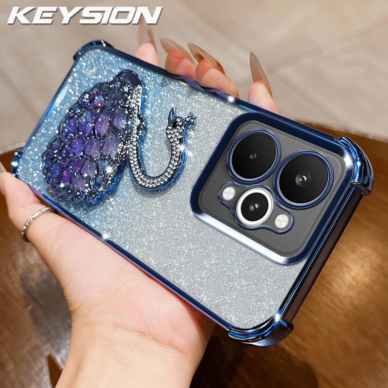 

KEYSION Противоударный чехол с гальваническим покрытием для Realme 15 Pro 5G Прозрачный ТПУ Блестящий Чехол-подставка Лебедь с драгоценностями для OPPO Realme 15 5G for Realme 15 5G синий