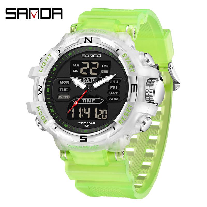 Sanda Men s Casual Dual Display Waterproof Sports Watch with Luminous Features