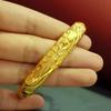 Gold Plated Open Cuff Bangle Boho Carved Floral Pattern Fadeless Durable Shiny Jewelry for Gift Daily Wear