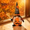 Pumpkin Theme Home Decor Halloween Plush Gnome Decoration, Spooky Orange Black Spider Web Bat Swedish Room Tomte Elf Figurine, Scandinavian