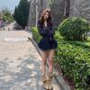 French temperament floral chiffon dress women's autumn new fashion waist thin versatile A word short skirt