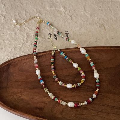 Collana di perle di perline colorate di alta qualità, leggera e di lusso, da donna, retrò, elegante, alla moda, versatile, con catena per clavicola.