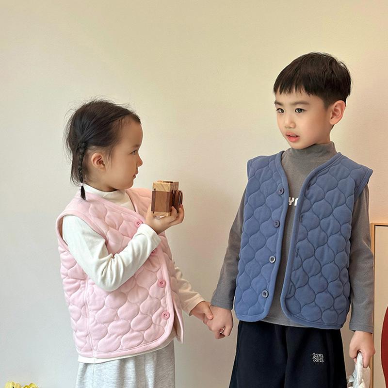 Children's Vest Autumn Winter Boys Girls Solid Color Thick Warm Cardigan Student Base Shirt Underwear Jacket Baby  Clothing