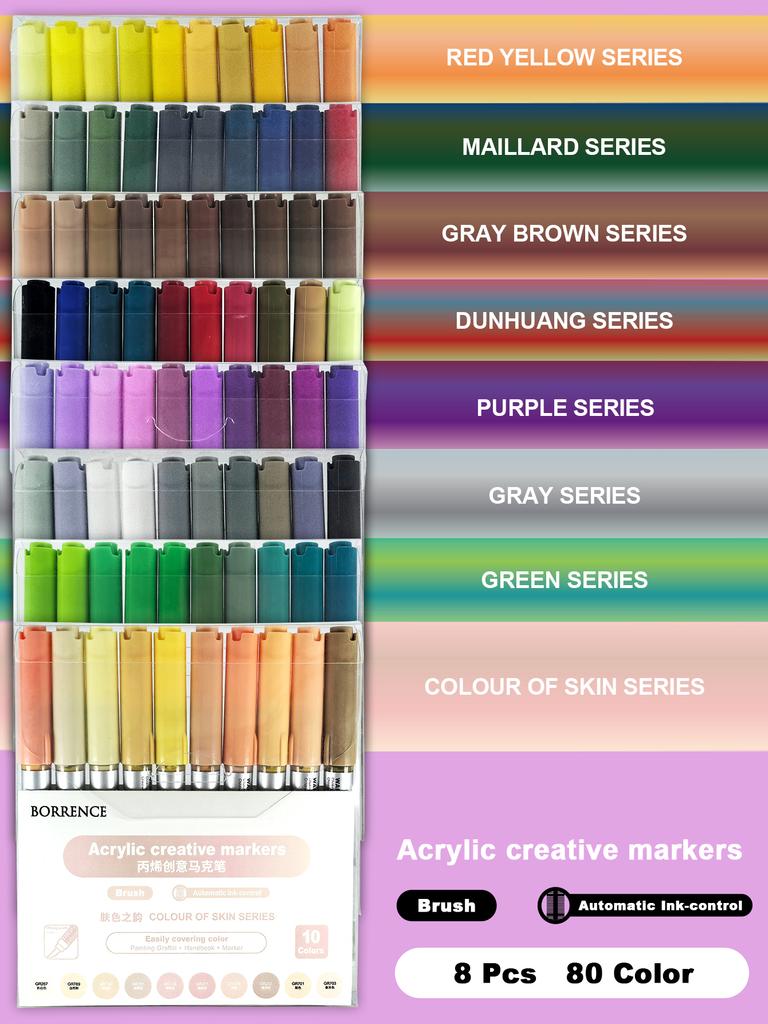 BORRENCE 120 Colors Acrylic Paint Markers Pens Set Large Ink Capacity Soft Head Direct Liquid Graffiti Painting Acrylic Markers