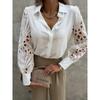 Women Black Lace Patchwork Shirt Long Sleeve Lapel Button Down Elegant Casual Office Commute Blouse Top