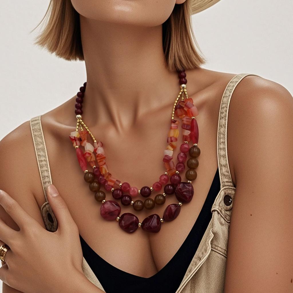 Jewelry Necklace Exaggerated Two-color Beaded Multi-layer Collarbone Chain