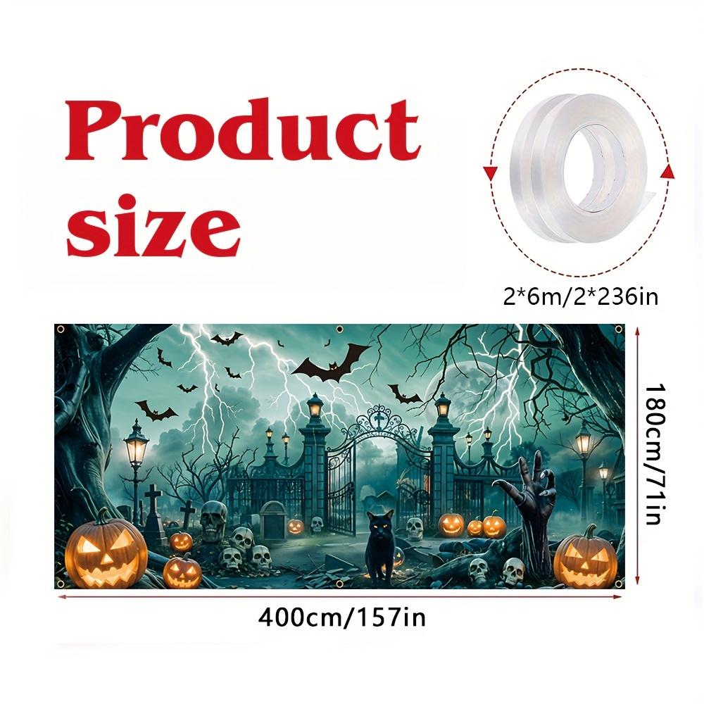 Halloween garage banner polyester terrifying skull lightning black cat pumpkin lantern bat dead tree big hand pattern