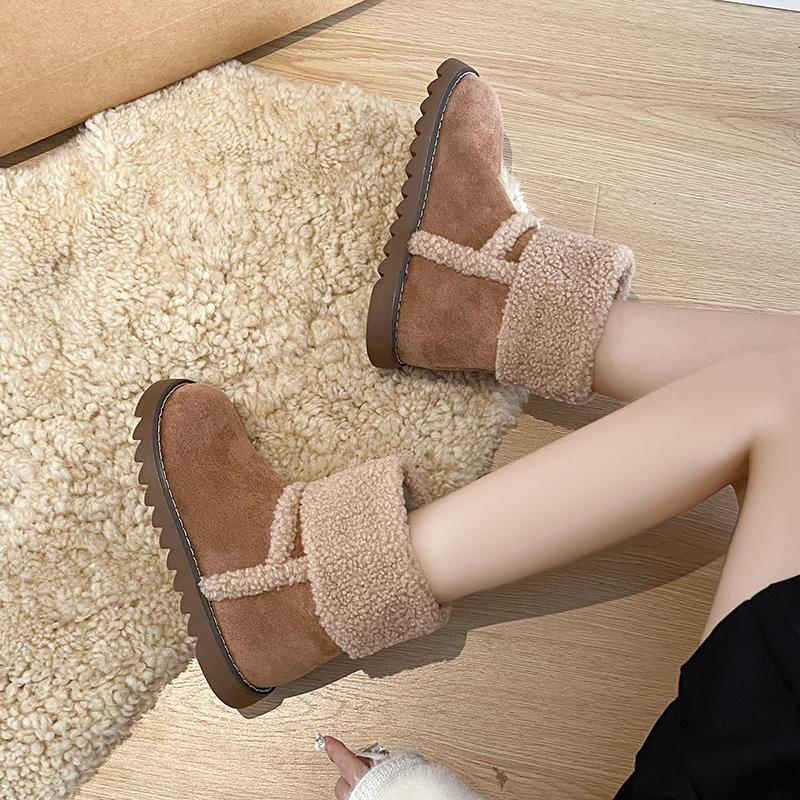 Turned Over Edge Ankle Snow Boots Winter Flat with Ladies Shoes on Sale 2024 Fashion Slip-on Round Toe Low Heel Women's Boots