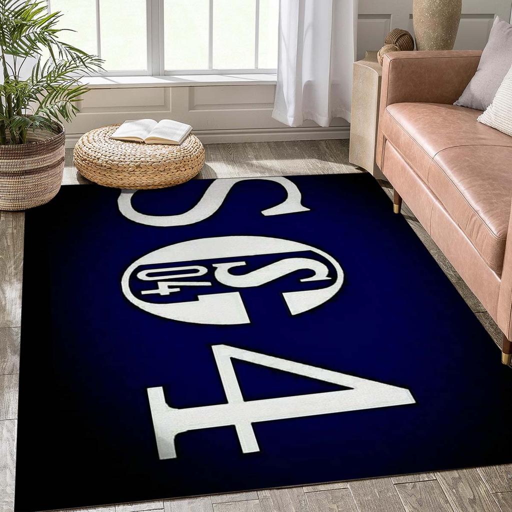Schalke 04 Football Field Outline Rug, Anti-Slip Floor Mat with Official S04 Crest Print, Sports Decor Carpet for Fan Cave & Bedroom