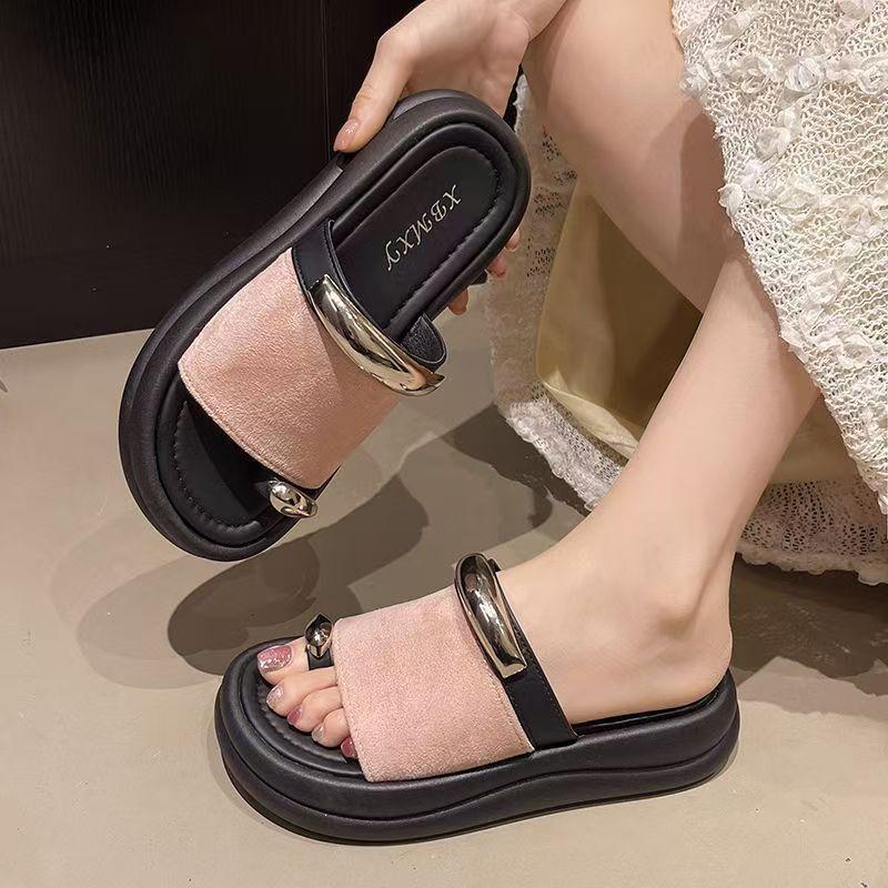Flat bottom one pedal half slippers women's new set of toe soft bottom comfortable sandals