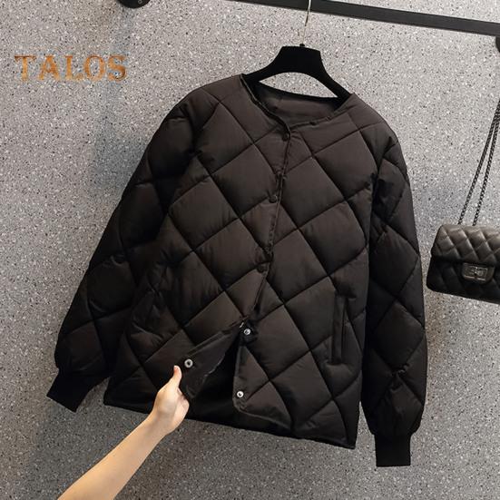 Damen Winter Daunenmantel Rautenstruktur Nähte Dick gepolsterte Taschen Lange Ärmel Einfarbig Einreihige Damenjacke mit elastischen Bündchen