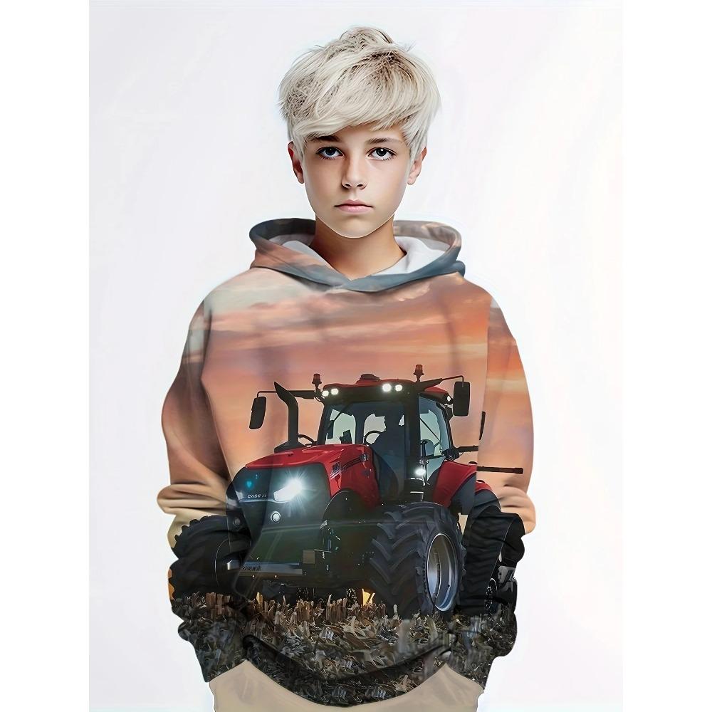 Frühlings-Hoodies LKW Traktor 3D-Druck Streetwear Junge Mädchen Mode Sweatshirts Übergroßer Hoodie Kinder Pullover Kinder Trainingsanzug
