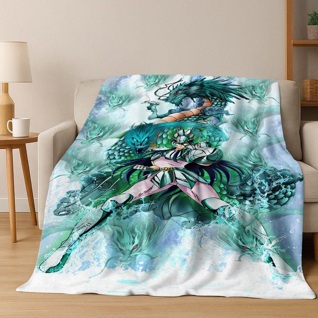Retro Anime Saint Seiya Gold Saint Cartoon Flannel Blanket,Cozy Soft Throw Blanket for Home Bedroom Bed Sofa Picnic Cover Kids