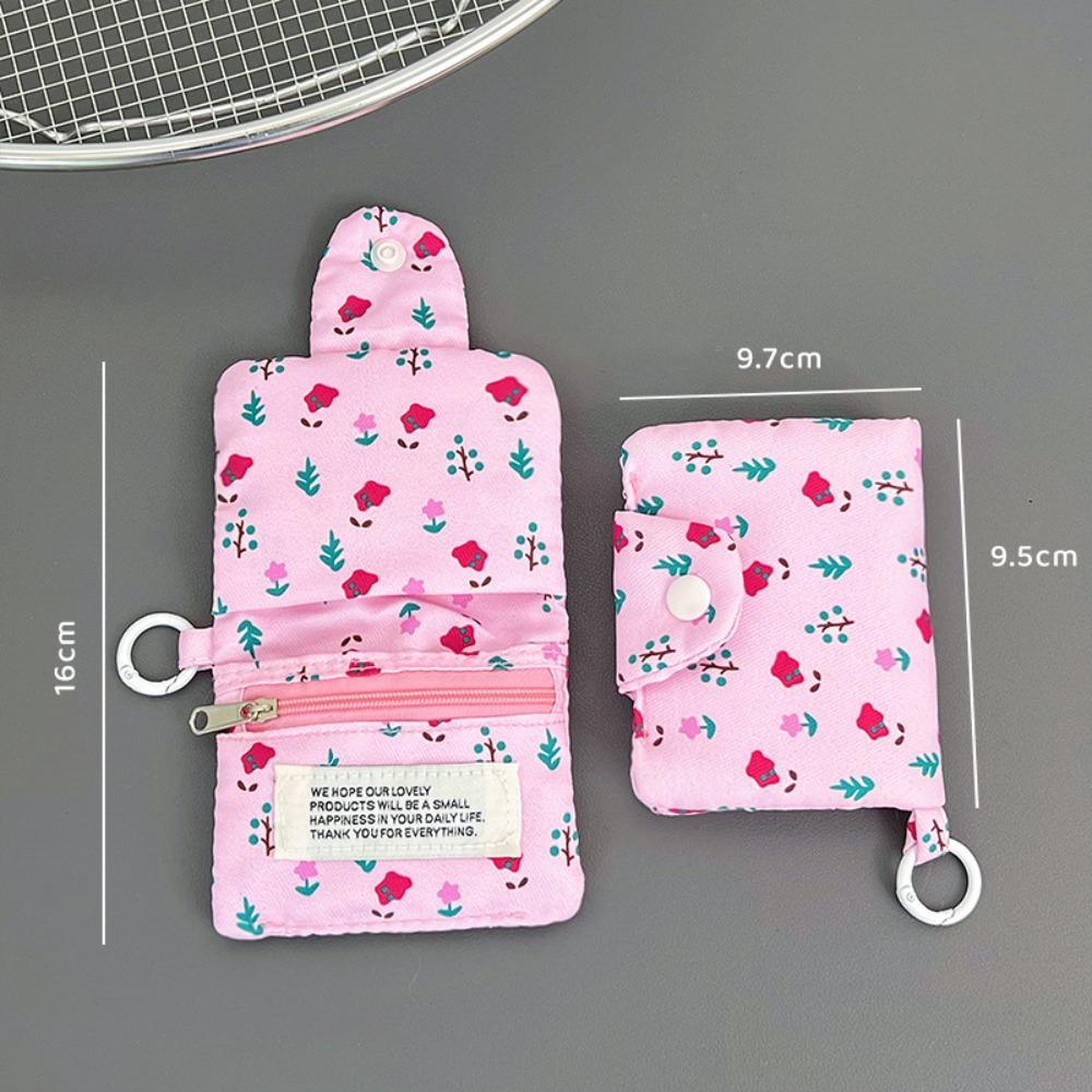 Простая тканевая монетница с цветочным принтом, портативный маленький кошелек, многослойный держатель для карт розовый