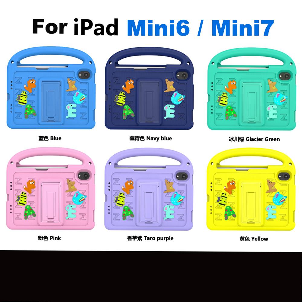 For Apple iPad mini 6 7 2021 2024 A17 Pro A2567 A2568 A2993 A2995 A2996 Case Kids Safe Cartoon Letter Portable EVA Foam Shockproof Stand Tablet Cover