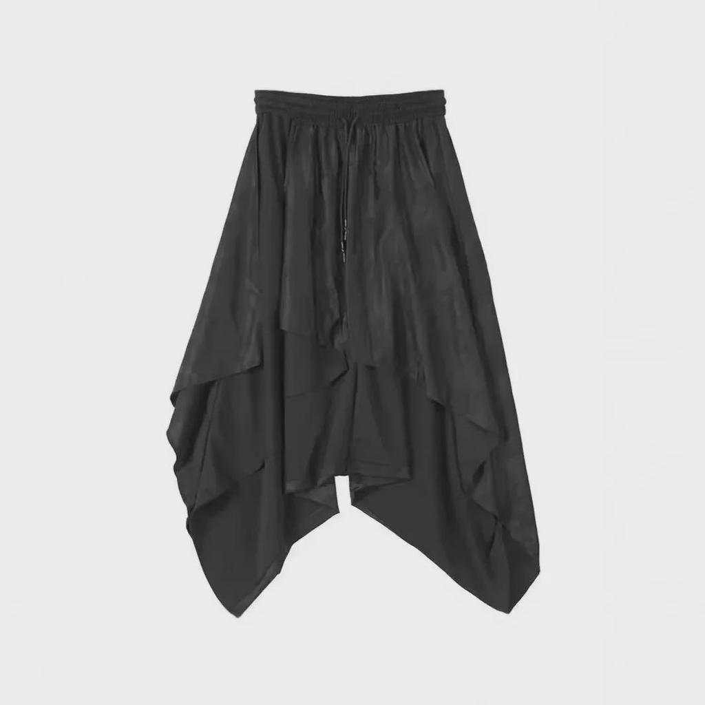 Pánské černé harémové kalhoty Warrior: Velká velikost, Styl Yamamoto, Design nepravidelné sukně, Niche originální dvoudílný rozkrok