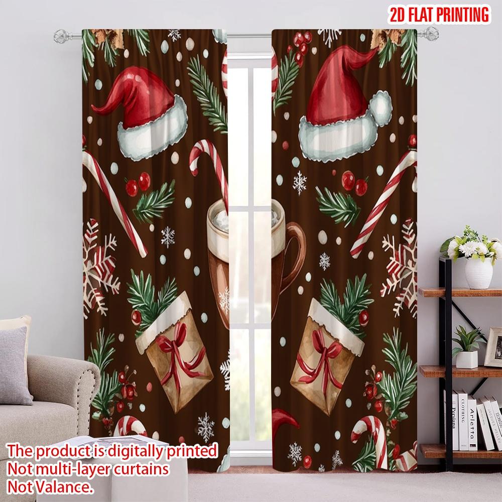 

2pcs,2D plane printing Light Filtering Curtains Christmas Coffee Snowflakes Holiday (2) Versatile Fabric (without rod) Gifts Use 52.50 × 116.00 cm 2 pcs