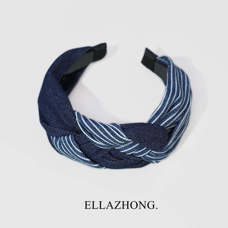 Denim Striped Headband Literary Niche Design Retro Hong Kong Style Vacation Hair Hoop Women Hair Accessories