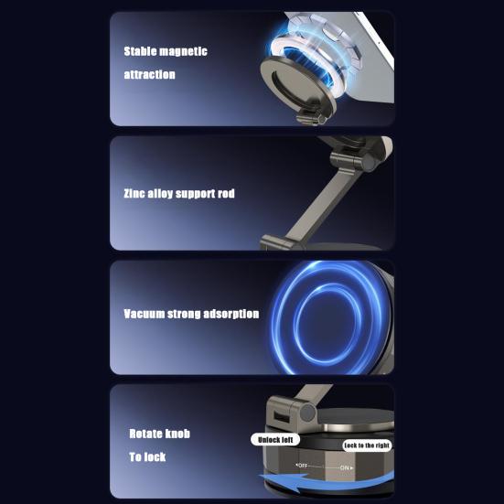 Magnetic Phone Holder Adjustable Vacuum Suction Cup Mount for Car Windshield Table Gym Universal Smartphone Stand