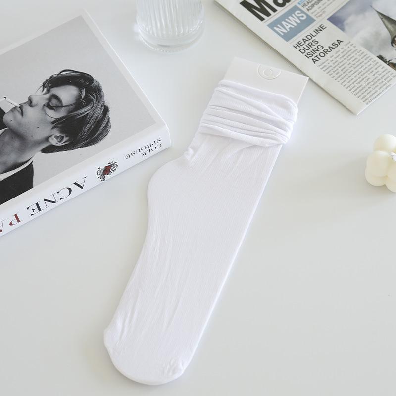 Ice Socks Tube Socks Season Thin White Stacking Socks Internet Celebrity Solid Color Ice Silk Velvet Stockings