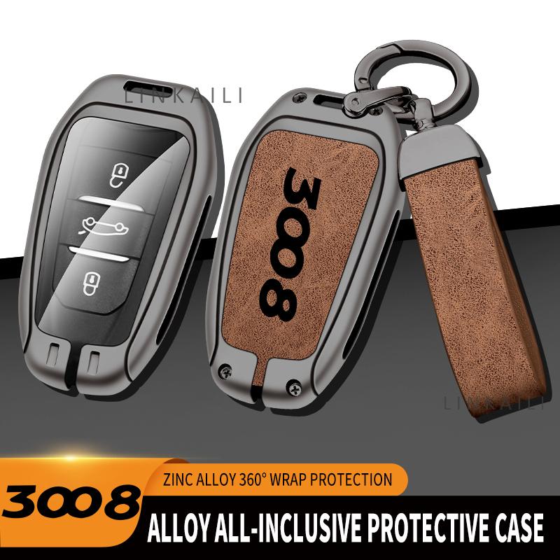Custodia Portachiavi Auto in Lega di Zinco e Vera Pelle Adatta per Peugeot 3008 Custodia Portachiavi Auto Snap Accessori Auto