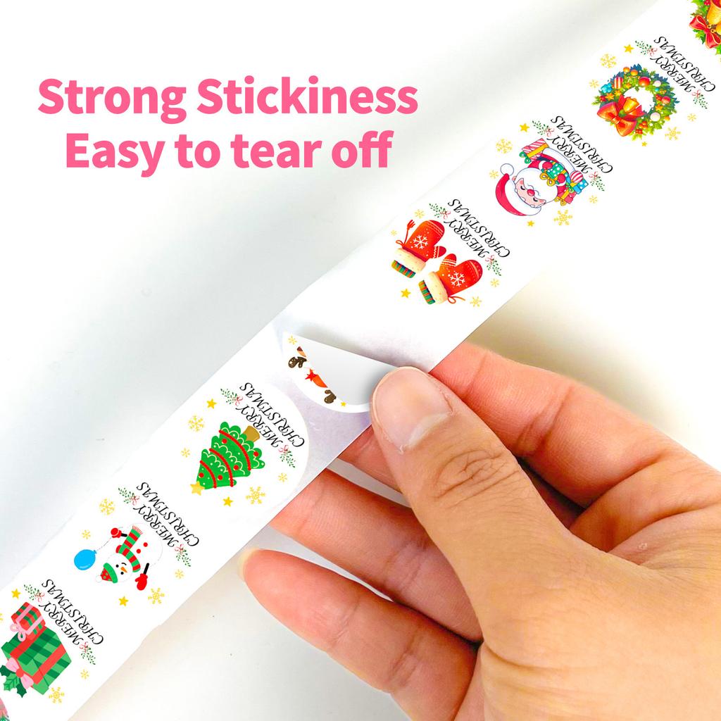 500/Pack Christmas Themed Stickers Roll Eight Designs including Christmas Trees And Snowmen Cartoon Sealing Decorative Stickers