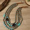 Art Bohemian Multilayer Wooden Pearl Necklace Round Geometric Decoration Women