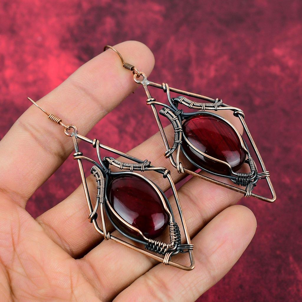 Red Fire Labradorite Earring Copper Wire Wrapped Earrings Handmade Earrings Copper Wire Jewelry Brand New Earring Gemstone Jewelry For Gifts