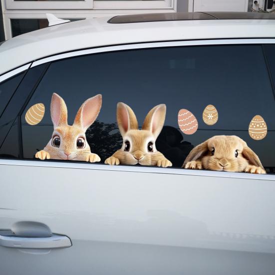 Easter Bunny Window Cling Waterproof Removable PVC Rabbit Egg Glass Sticker Spring Holiday Party Home Car Window Decoration Decal