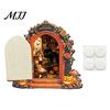 Unique Halloween Shelf Decor Mouse Hole Wall Decoration, Retro Arched Fairy Door with Pumpkin Cute Room Accessories & Flower Decor, Miniature Openable