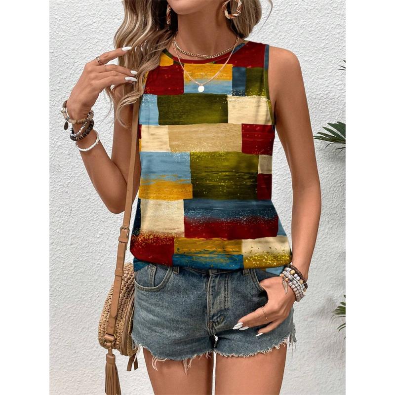 Summer Simple Striped 3D Print Tank Tops Women Fashion Streetwear Oversized O-Neck Vest Off Shoulder Sleeveless Woman Camisole