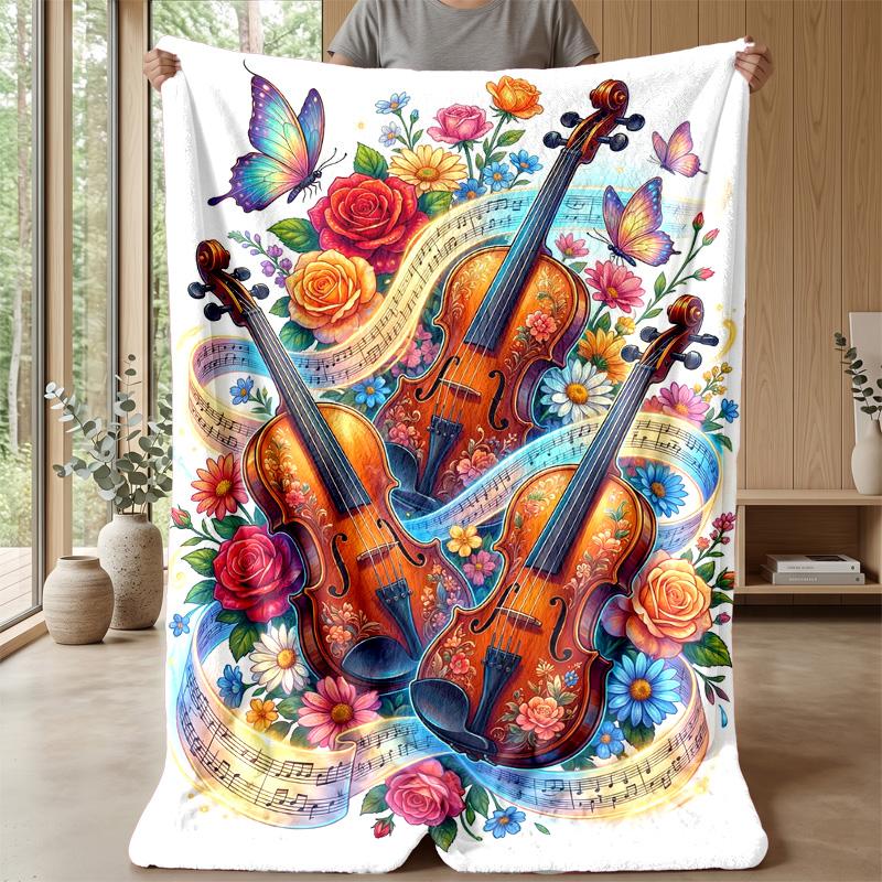 Flame Guitar Art Theme Blanket Lightweight Warm Flannel Blanket Decorative Throw Blanket for Home Decoration