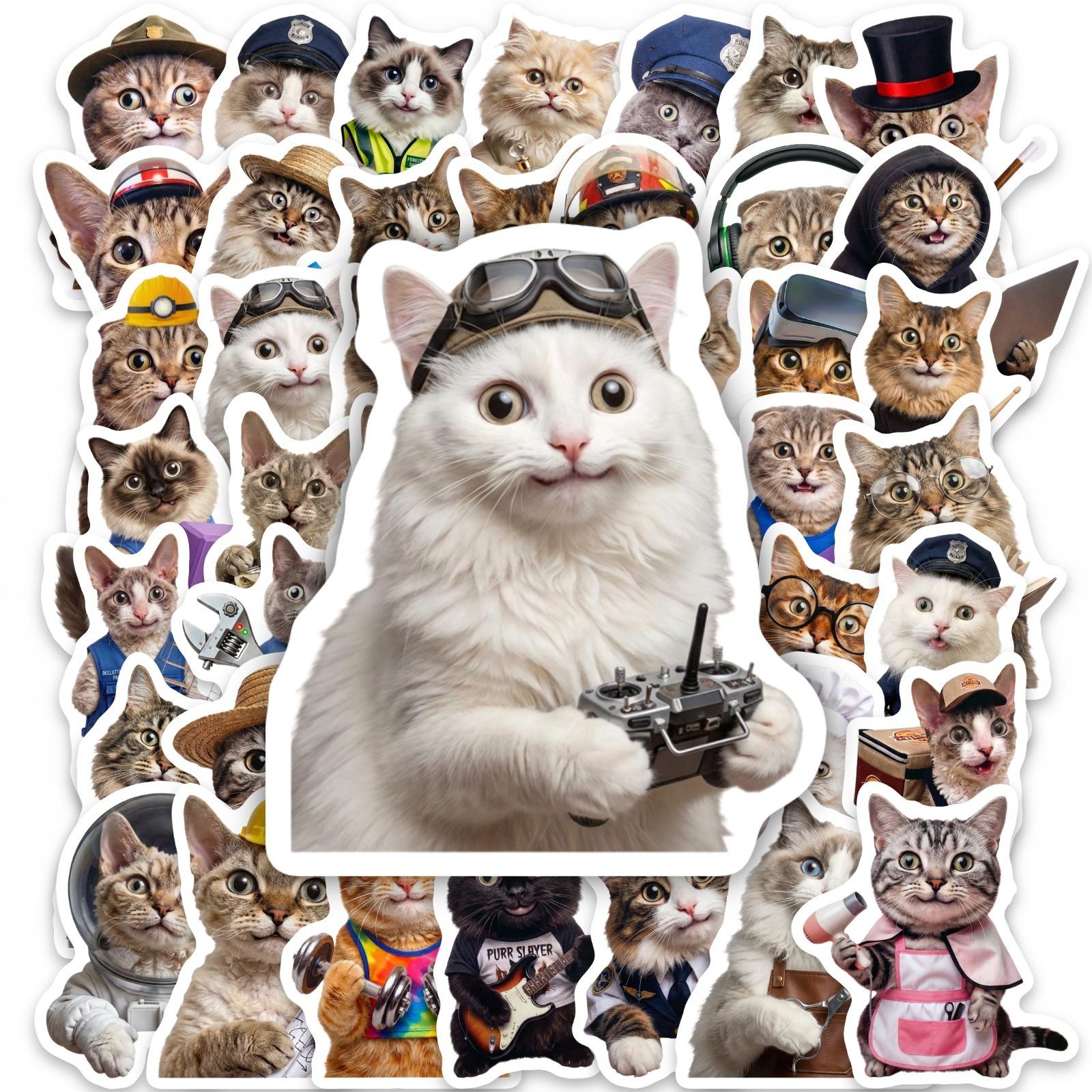 50 Cute Pet Cat Stickers Creative Career Cross-Dressing Cute Realistic Pp Stickers Hand Account Water Cup Stickers