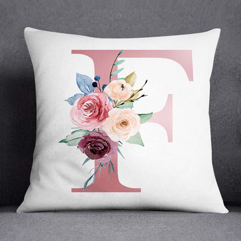 Floral Alphabet Pattern Decorative Pillowcase Square Pillowcase Home Office Decorative Cushion Cover