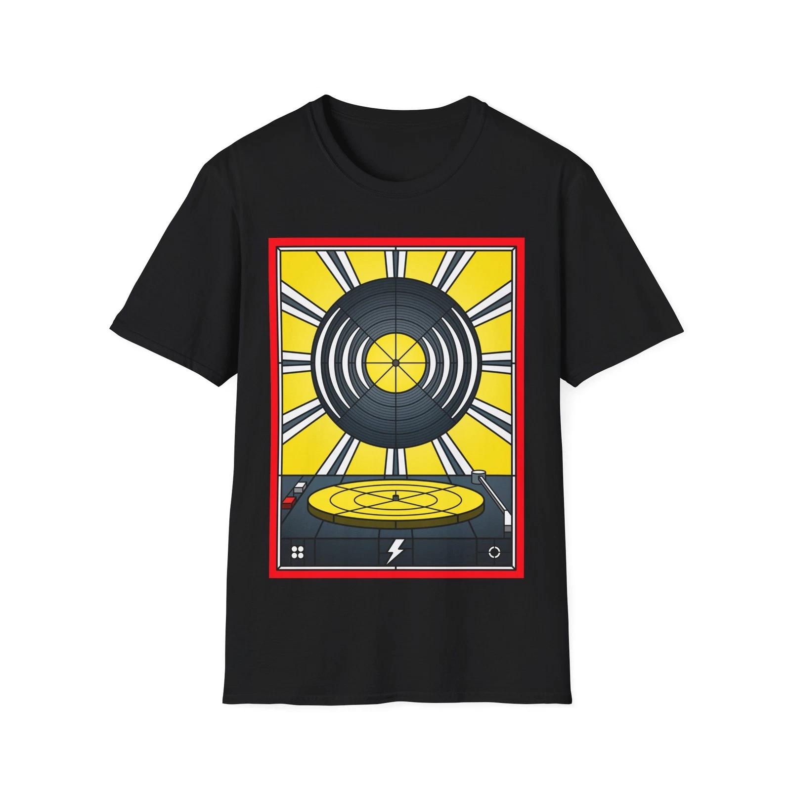 Stained Glass Vinyl Album T-Shirt, Retro Music Graphic Tee, Regular Fit Top L