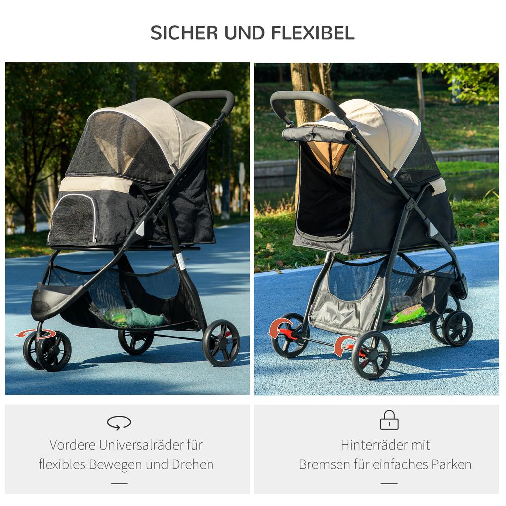 Foldable Pet Stroller w/ Rain Cover, for XS Dogs, S Dogs - Khaki
