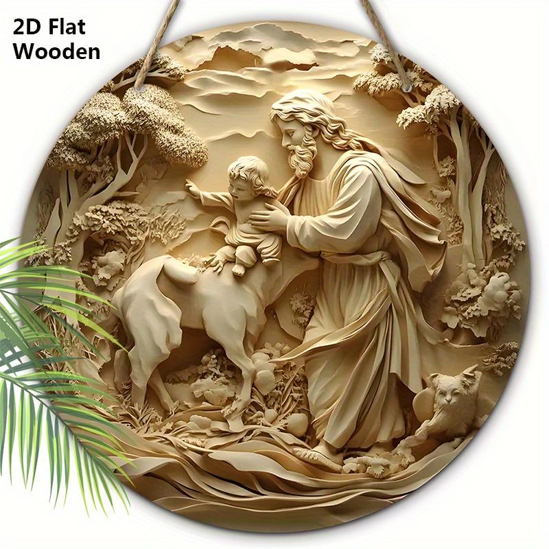 

1 шт. Деревянная табличка с изображением Рождества Иисуса - эффект рельефа 2D, круглая настенная подвеска для декора церкви и дома, идеальное рождественское украшение, рождественский декор 20cm*20cm