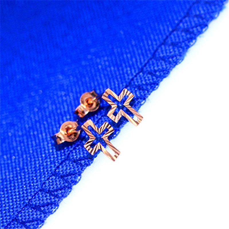 Purple Gold Pure Purple Gold Hollow Plated Rose Gold Color Gold Simple Atmosphere Cross Earrings