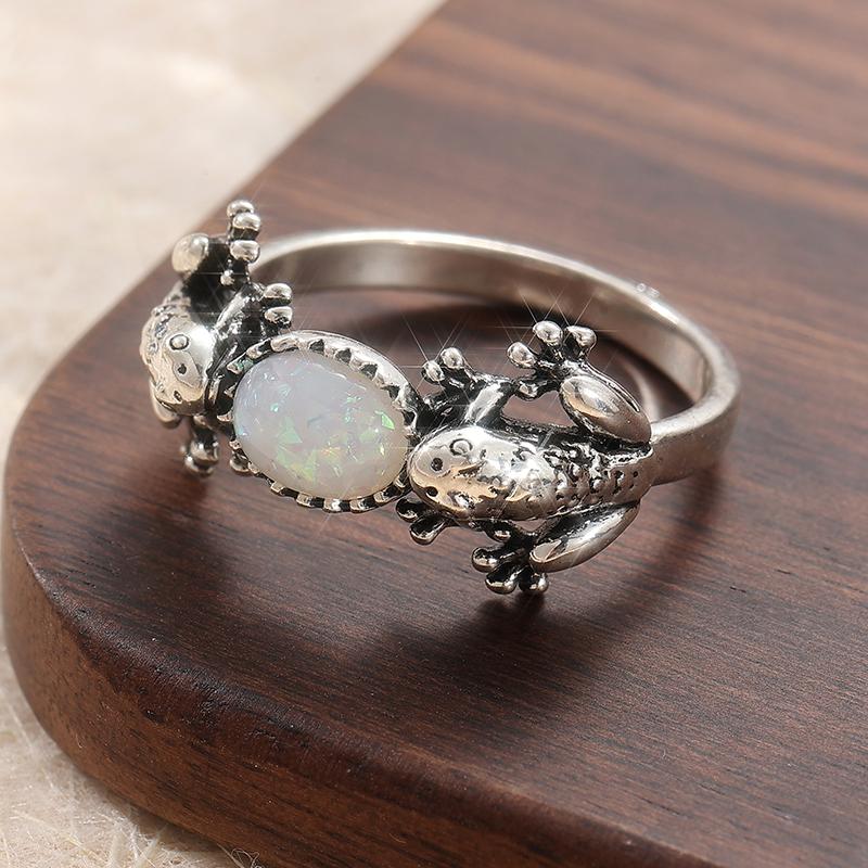 Handcrafted Inlaid Synthetic Opal Ring - High-End and Versatile Design for Women's Accessories