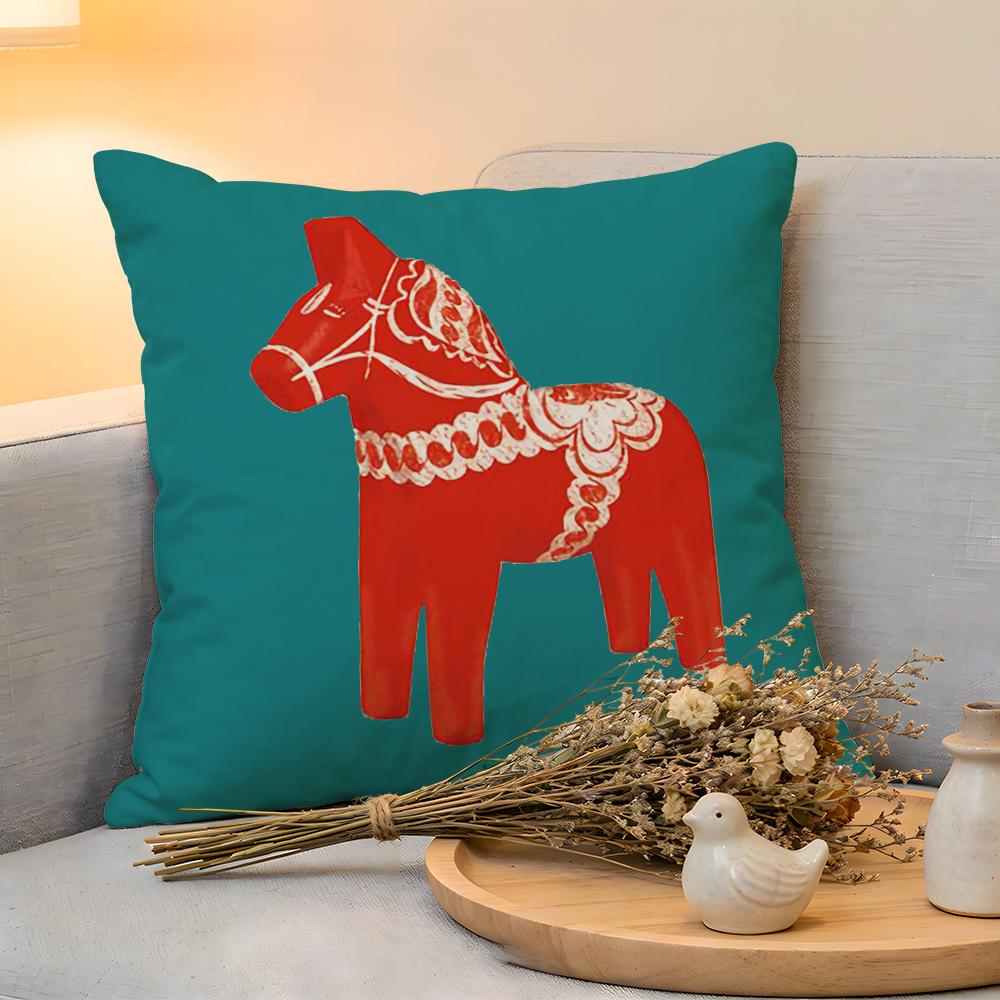 Cushion Cover Linen SkinFriendly Soft Decorative Case For Sofa Home Decor Anime Dala Horse Print Pillow cover