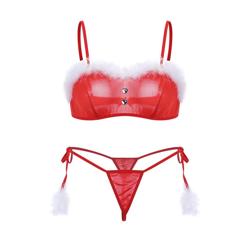 Elegant Lingerie Set: Seductive Open Crotch Thong Christmas Costume (Three-Piece)