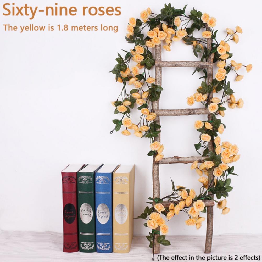 1PC Artificial Flowers Vine 45pcs / 69pcs Rose Fake Flower DIY Wedding Decoration Home Room Decor Wall Hanging Garland Plant